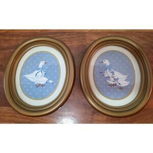 Vtg. Oval Geese Print Homco Frames and Decor 8"
